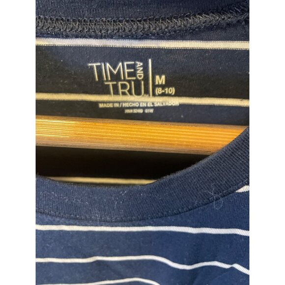 Time and Tru Short Sleeve Navy Striped Top SZ Medium - Picture 4 of 5